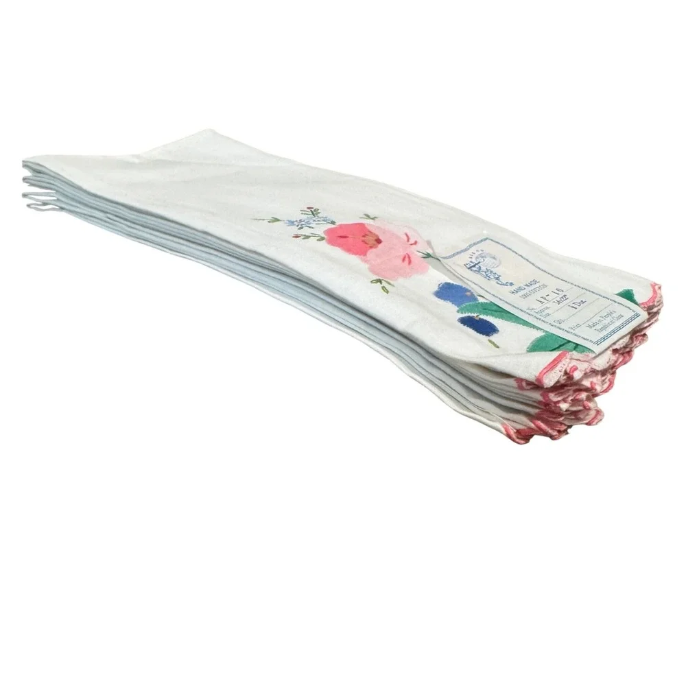 Vintage NOS KEECO Handmade Floral Appliqué Guest Towels - Set of 6 Cottage Core